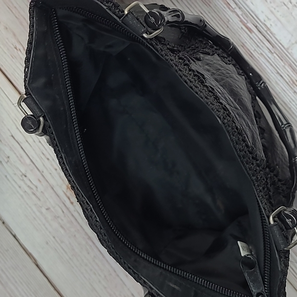 BLACK LEATHER & CROCHET PATCHWORK SMALL HANDBAG - Picture 9 of 10